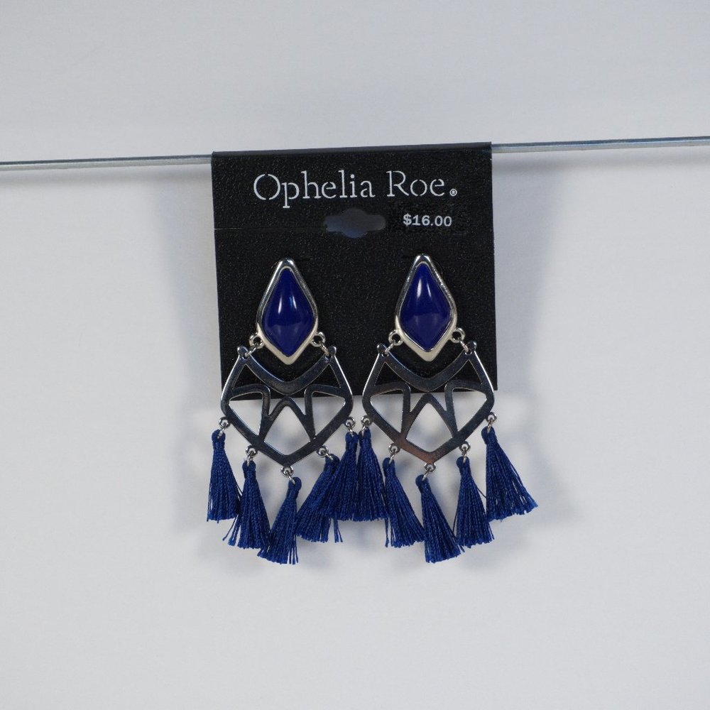 New Ophelia Roe Earrings Silver Tone Blue Tassles Boho Southwest Faux Stone NWT